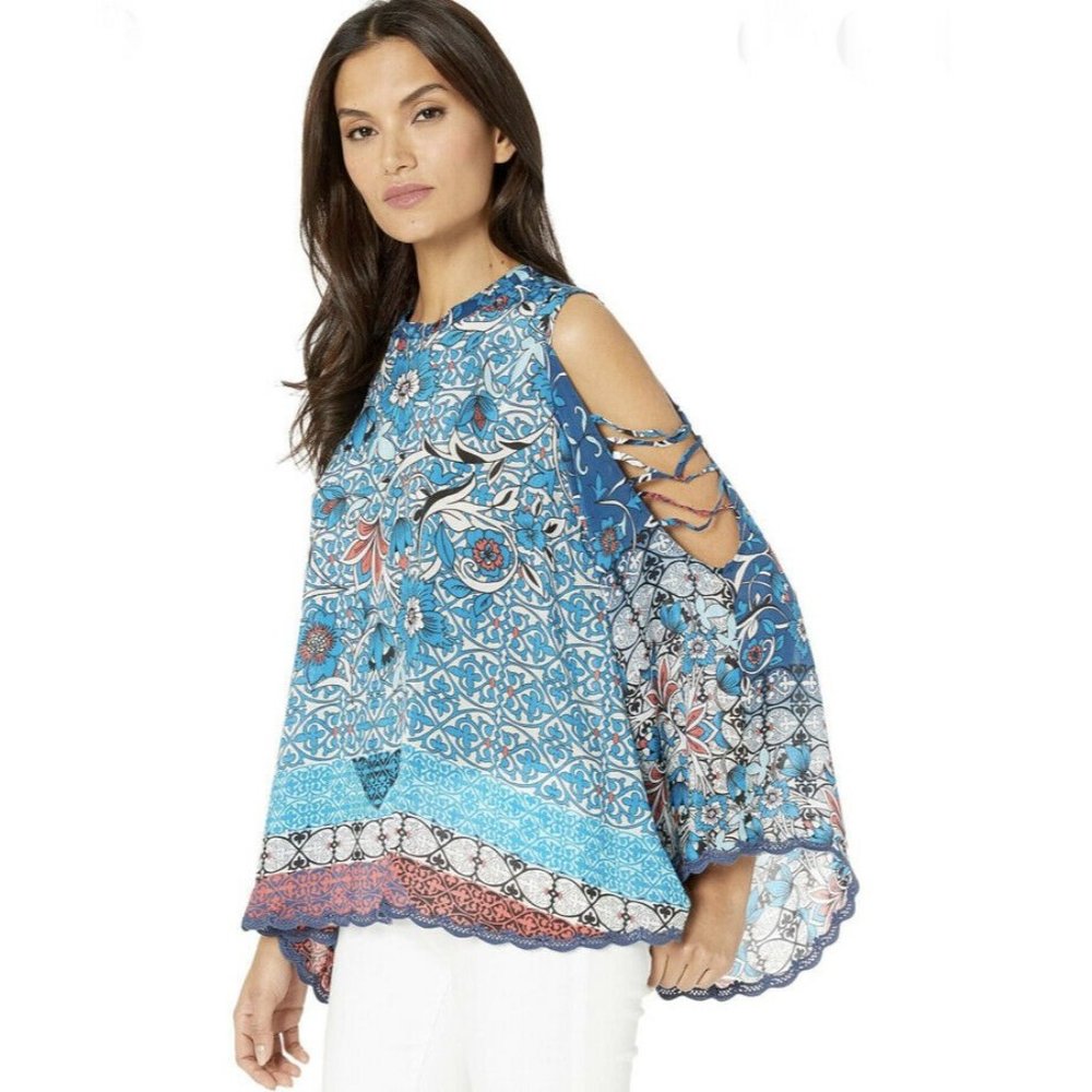 JOHNNY WAS BONDI COLD SHOULDER BLOUSE TOP NWT XL - Picture 1 of 10